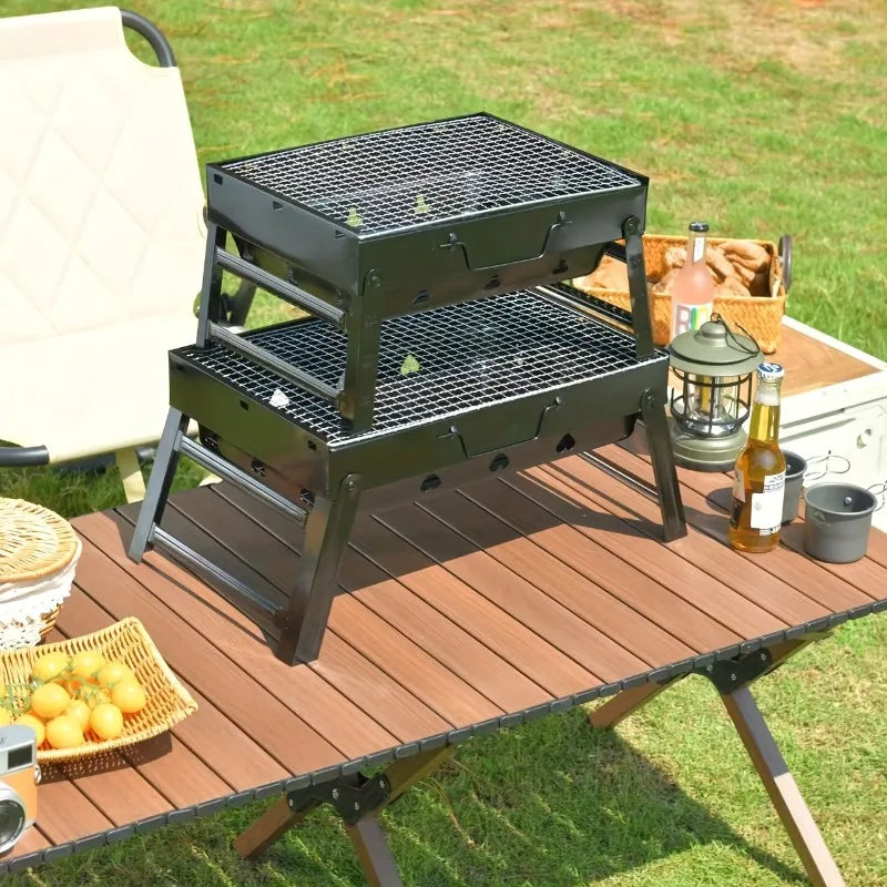 Portable Foldable BBQ Grill Iron Structure Compact Design for Camping Picnic Outdoor Cooking No Charging Needed