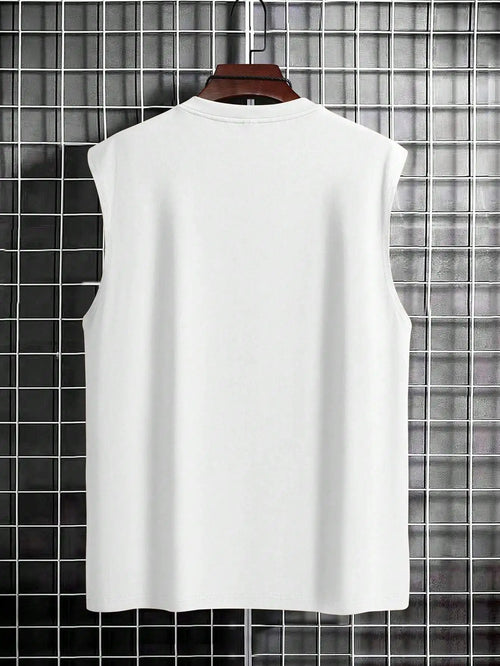 100% pure cotton men's summer fashion casual sports loose California letter print fitness breathable round neck sleeveless vest