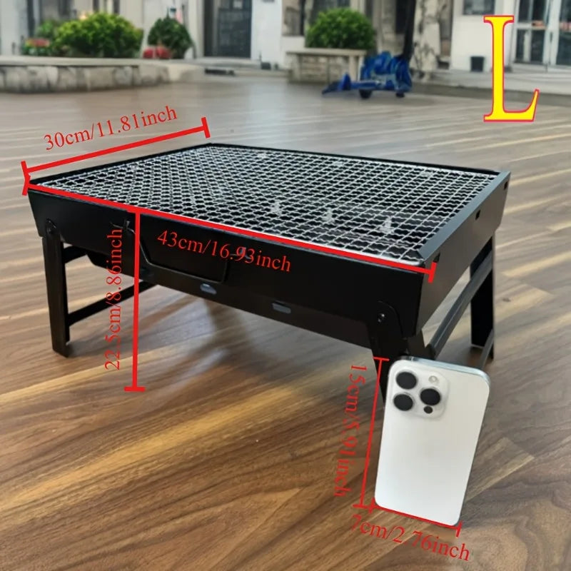 Portable Foldable BBQ Grill Iron Structure Compact Design for Camping Picnic Outdoor Cooking No Charging Needed