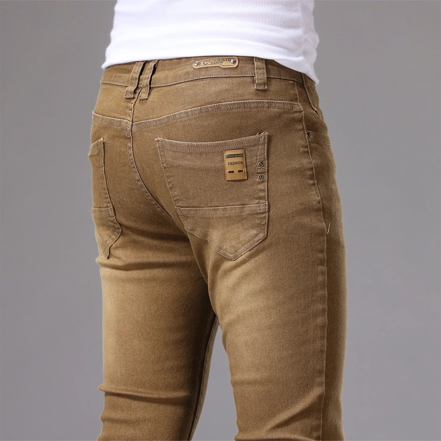White Men's Stretch Skinny Jeans Fashion Casual Slim Straight Denim Trousers Male Gray Black Khaki Blue Pants Brand Clothing