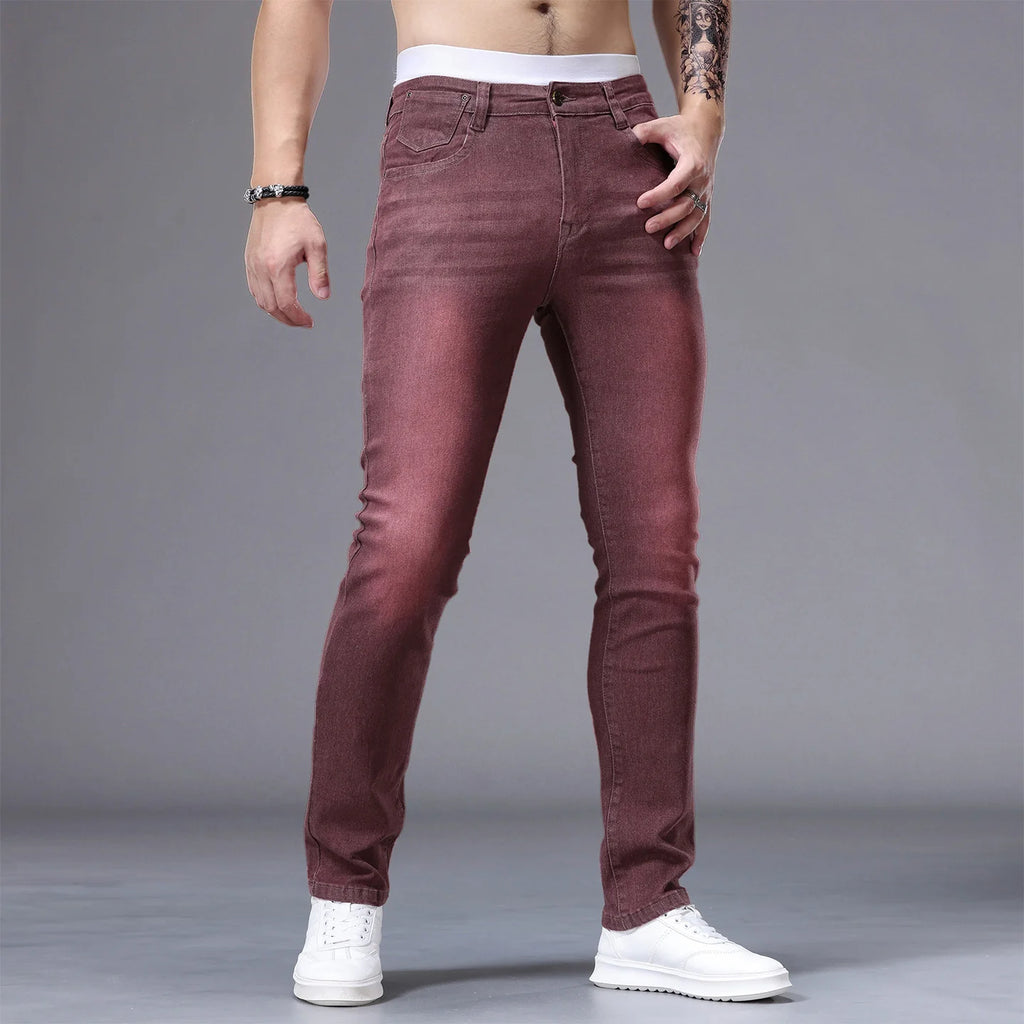 White Men's Stretch Skinny Jeans Fashion Casual Slim Straight Denim Trousers Male Gray Black Khaki Blue Pants Brand Clothing