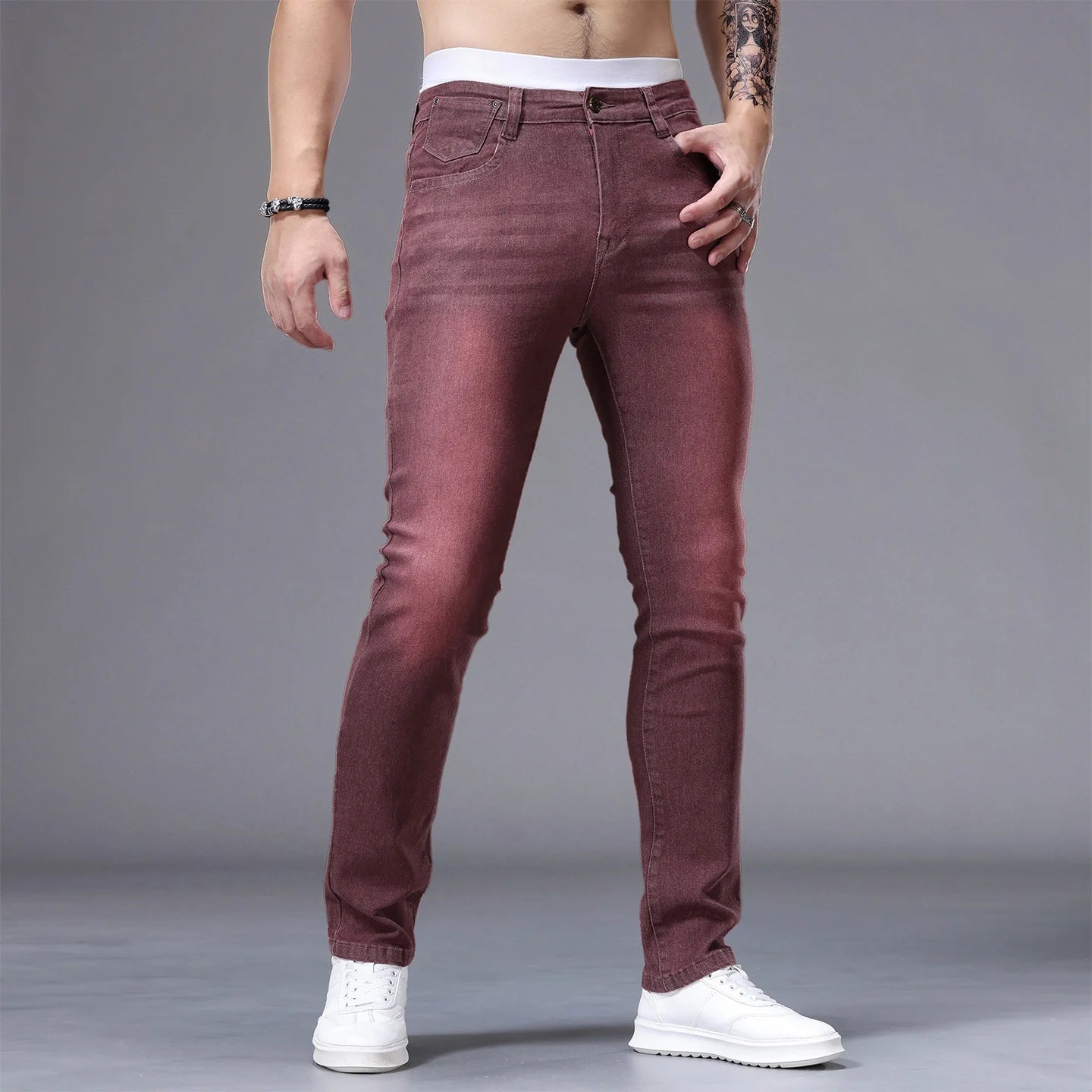 White Men's Stretch Skinny Jeans Fashion Casual Slim Straight Denim Trousers Male Gray Black Khaki Blue Pants Brand Clothing