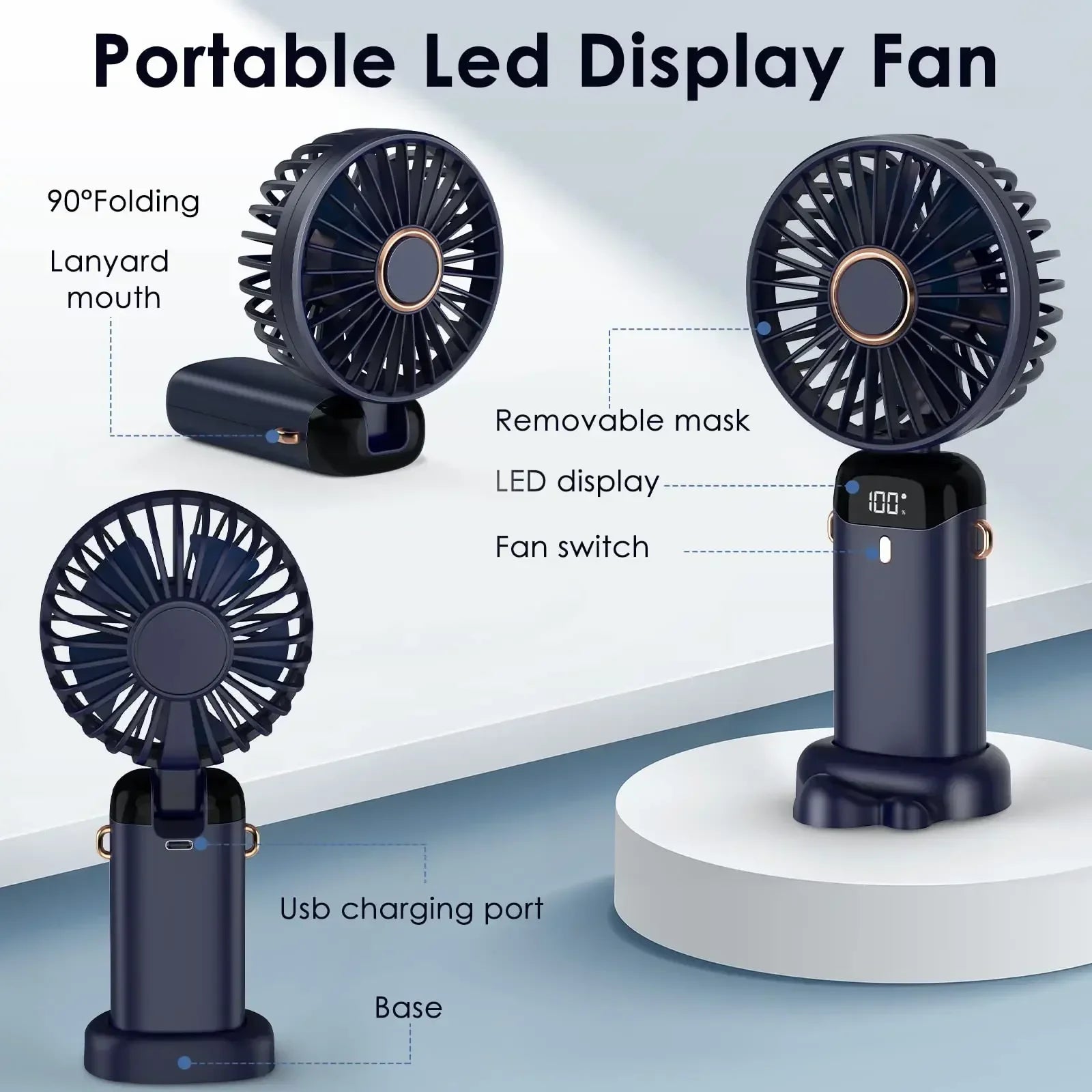 Portable 5000mAh Rechargeable Neck fan- 5-speed USB cooling fan
