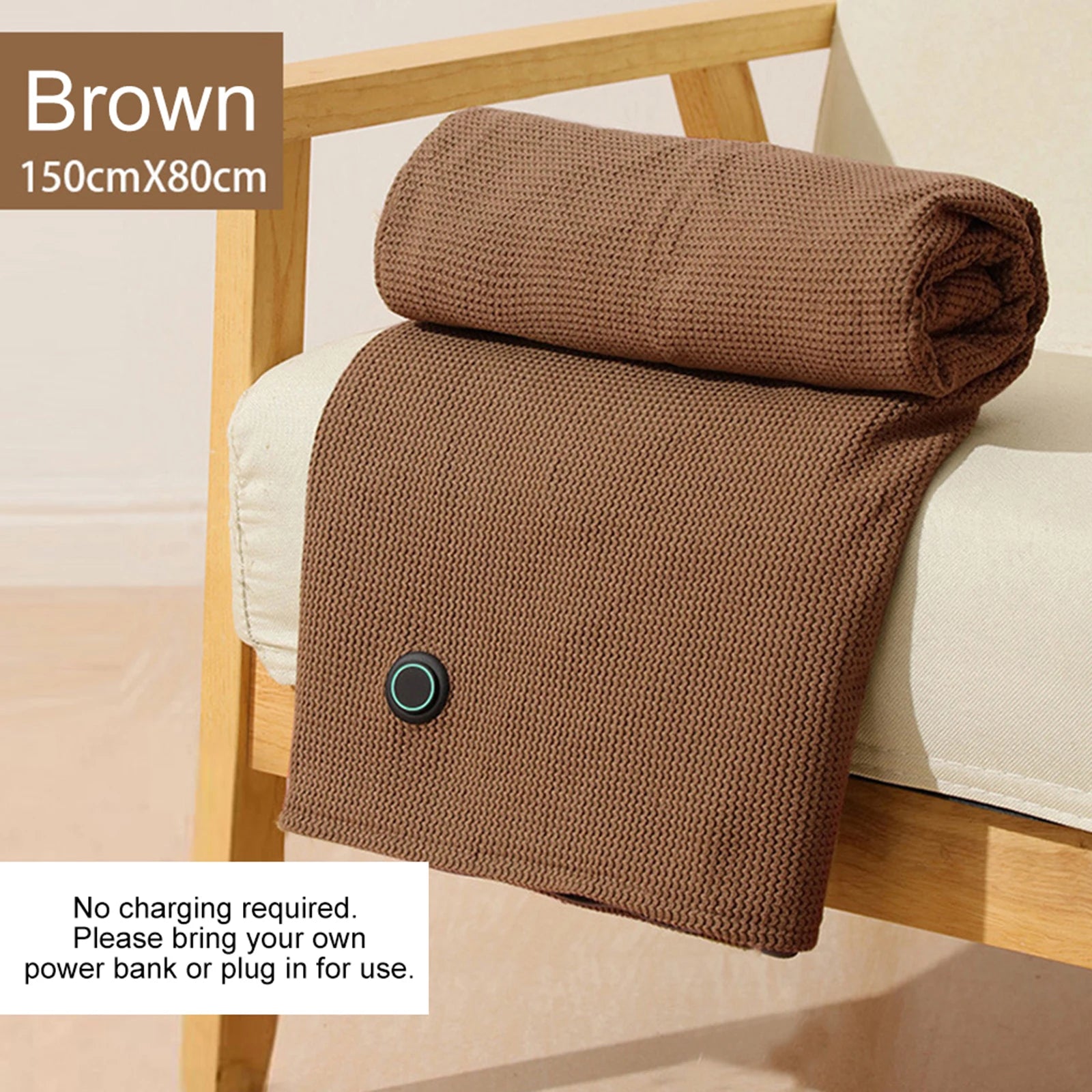 Corded Heated Blanket USB Powered Soft Zipper Shawl Wrap 3 Temperature Adjustment Warm Heating Scarf for Indoor Outdoor