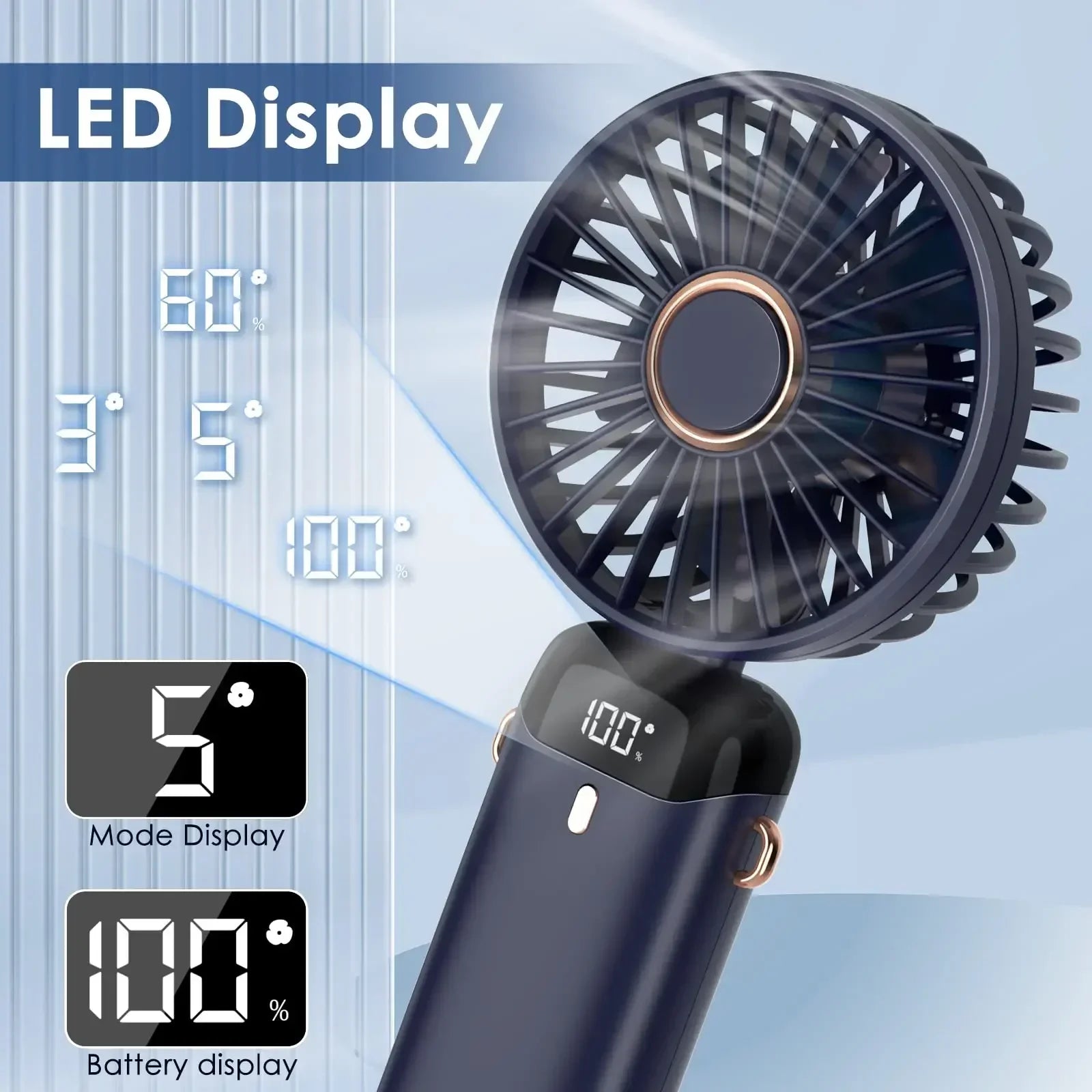 Portable 5000mAh Rechargeable Neck fan- 5-speed USB cooling fan