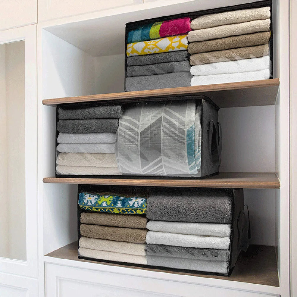 Large Capacity Clothes Storage Bag Non-Woven Foldable Quilt Storage Bag with Lids Zipper Wardrobe Clothing Organizer Sorting Box