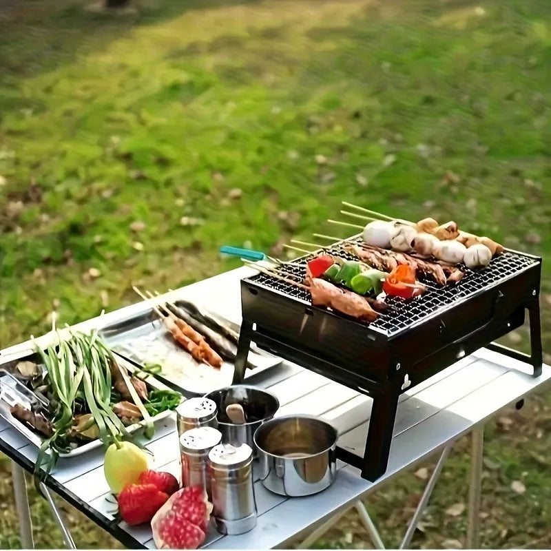 Portable Foldable BBQ Grill Iron Structure Compact Design for Camping Picnic Outdoor Cooking No Charging Needed