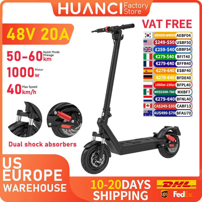 HUANCI X9B 1000W Electric Scooter e scooter 48V20AH foldable Escooter escooters 40km/h scooter electric 10inch E-Scooter adults