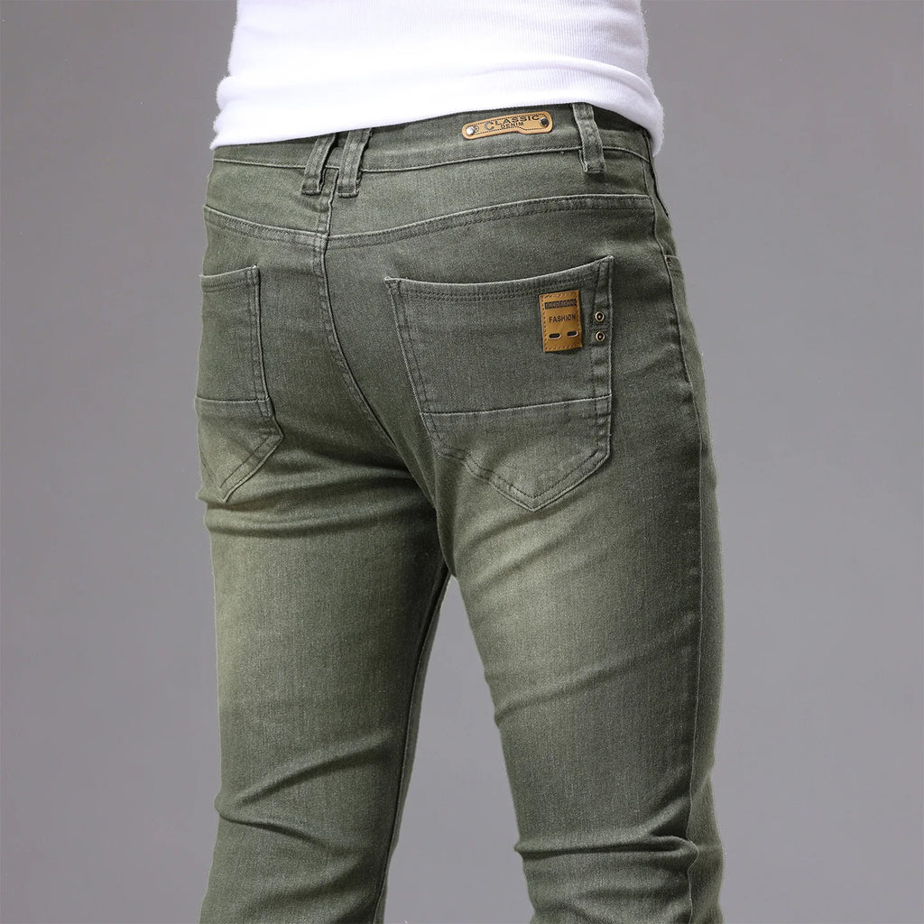 White Men's Stretch Skinny Jeans Fashion Casual Slim Straight Denim Trousers Male Gray Black Khaki Blue Pants Brand Clothing