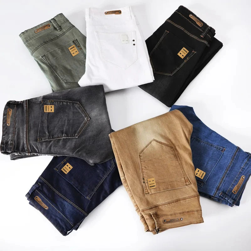 White Men's Stretch Skinny Jeans Fashion Casual Slim Straight Denim Trousers Male Gray Black Khaki Blue Pants Brand Clothing