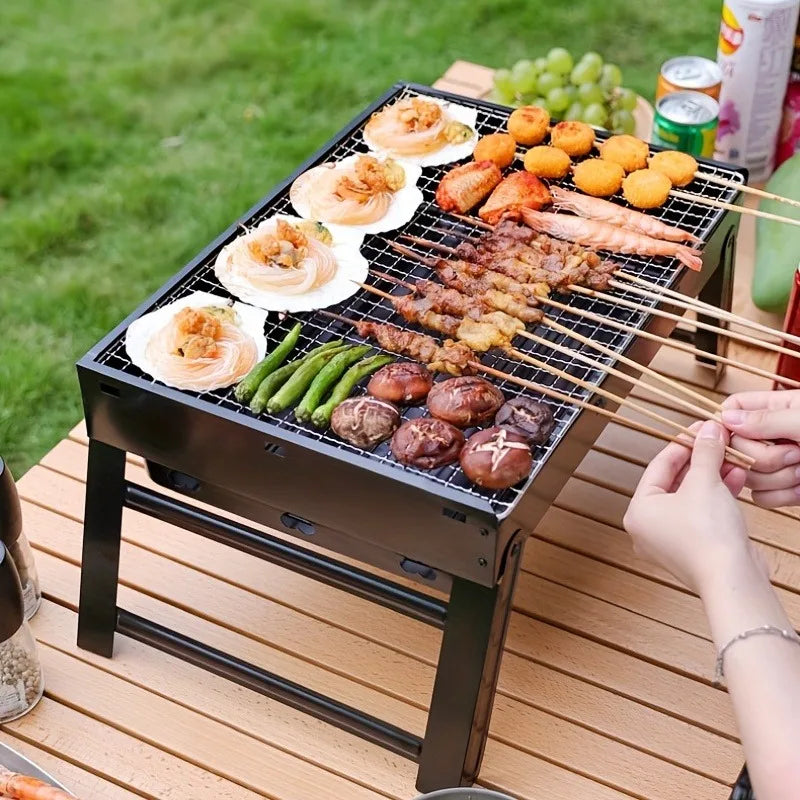 Portable Foldable BBQ Grill Iron Structure Compact Design for Camping Picnic Outdoor Cooking No Charging Needed