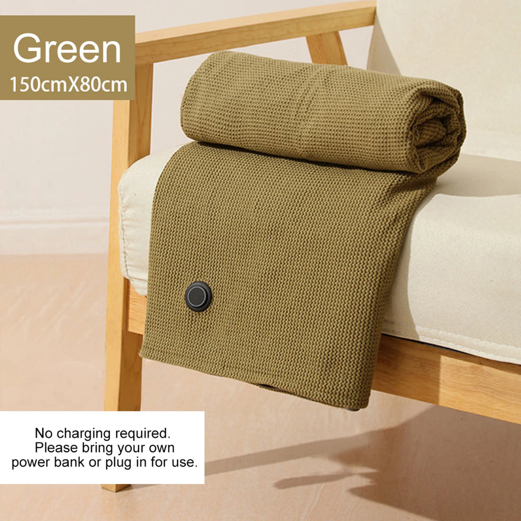Corded Heated Blanket USB Powered Soft Zipper Shawl Wrap 3 Temperature Adjustment Warm Heating Scarf for Indoor Outdoor