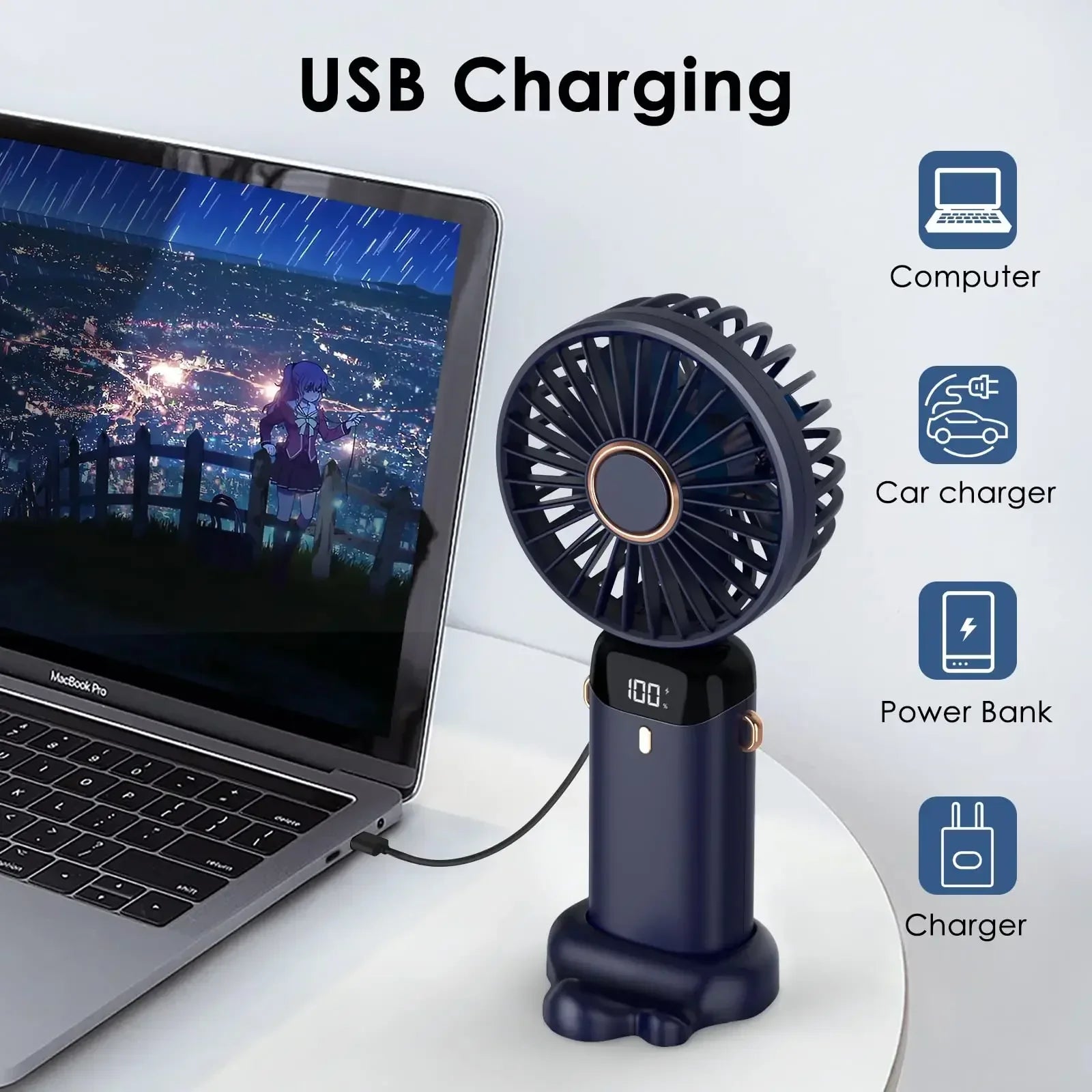 Portable 5000mAh Rechargeable Neck fan- 5-speed USB cooling fan