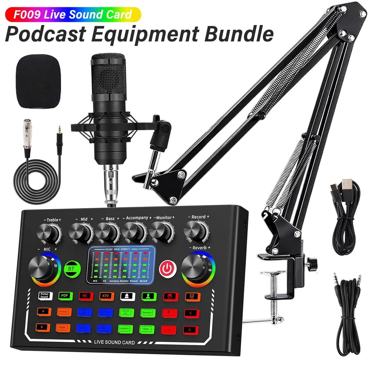 F009 Live Sound Card Broadcast quipment,Bluetooth Audio DJ Mixer with Microphone Set Device For Smartphone Live Streaming
