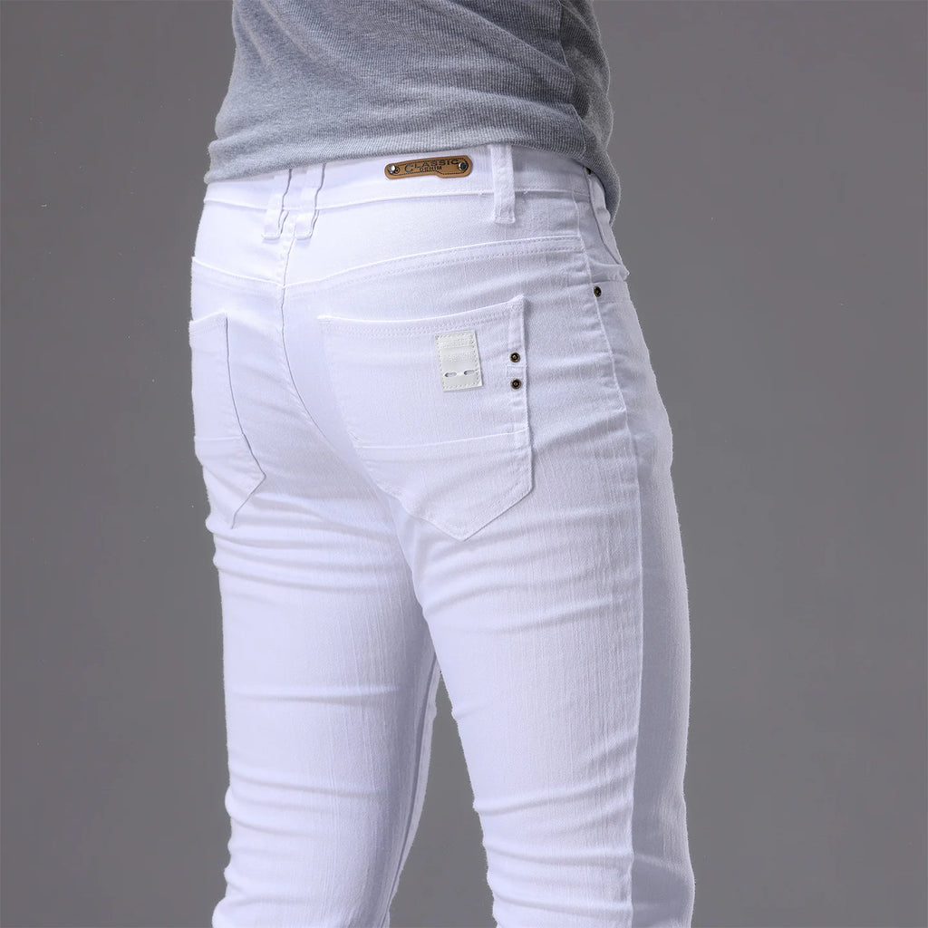 White Men's Stretch Skinny Jeans Fashion Casual Slim Straight Denim Trousers Male Gray Black Khaki Blue Pants Brand Clothing